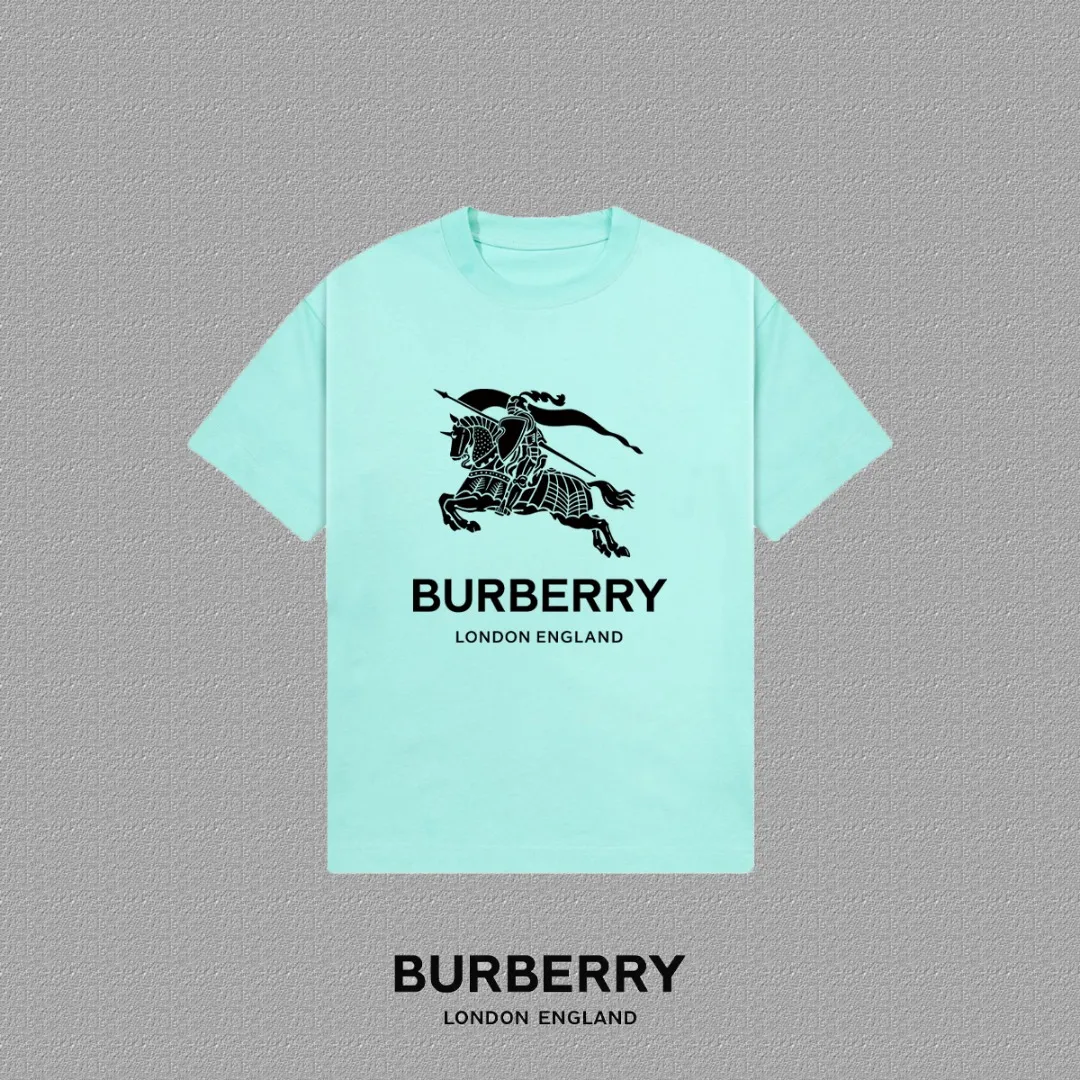P80✨🔥 [Burberry] 2026FW short-sleeved T-shirt BBR letter LOGO printing Premium 26s double yarn 300g fabric Heavy fabric Customized stretch rib ribbing in the same cylinder and dyeing Complete three labels Men and women Same Style Color: Black White Green Size: S M L XL 2XL